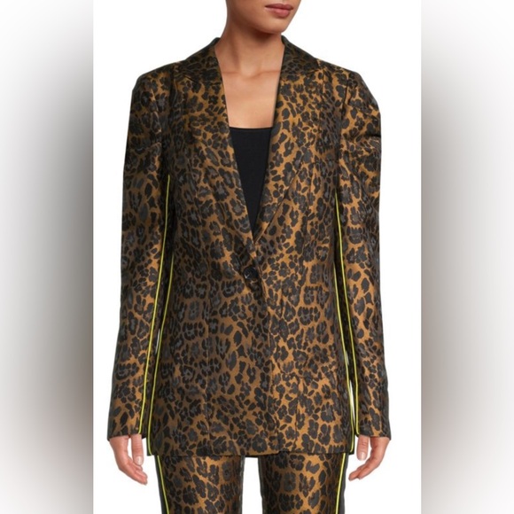 For Love And Lemons Jackets & Blazers - For Love & Lemons Leopard Print Blazer Jacquard with Neon Piping, Like New